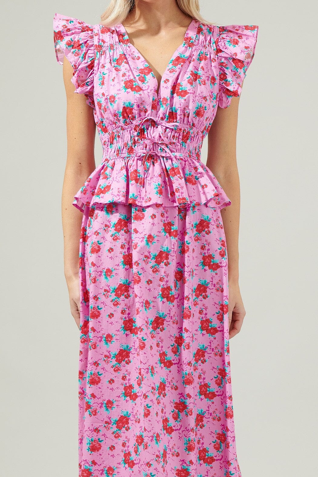 Berryglow Floral Smocked Midi Dress Sugarlips 