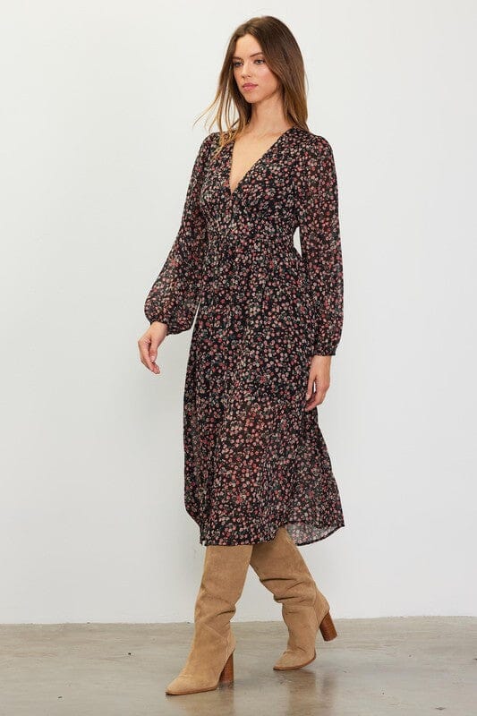 Black and Rust Fall Floral Midi skies are blue 