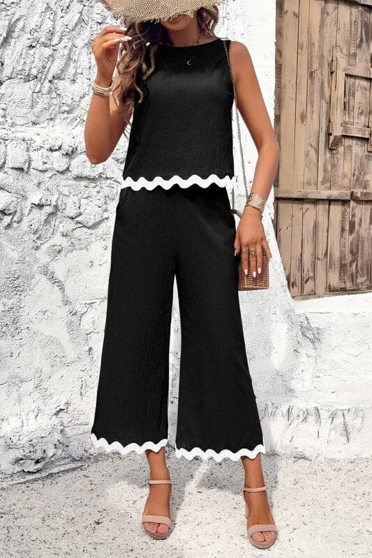 Black and White Scalloped Pant Set Asia Direct 