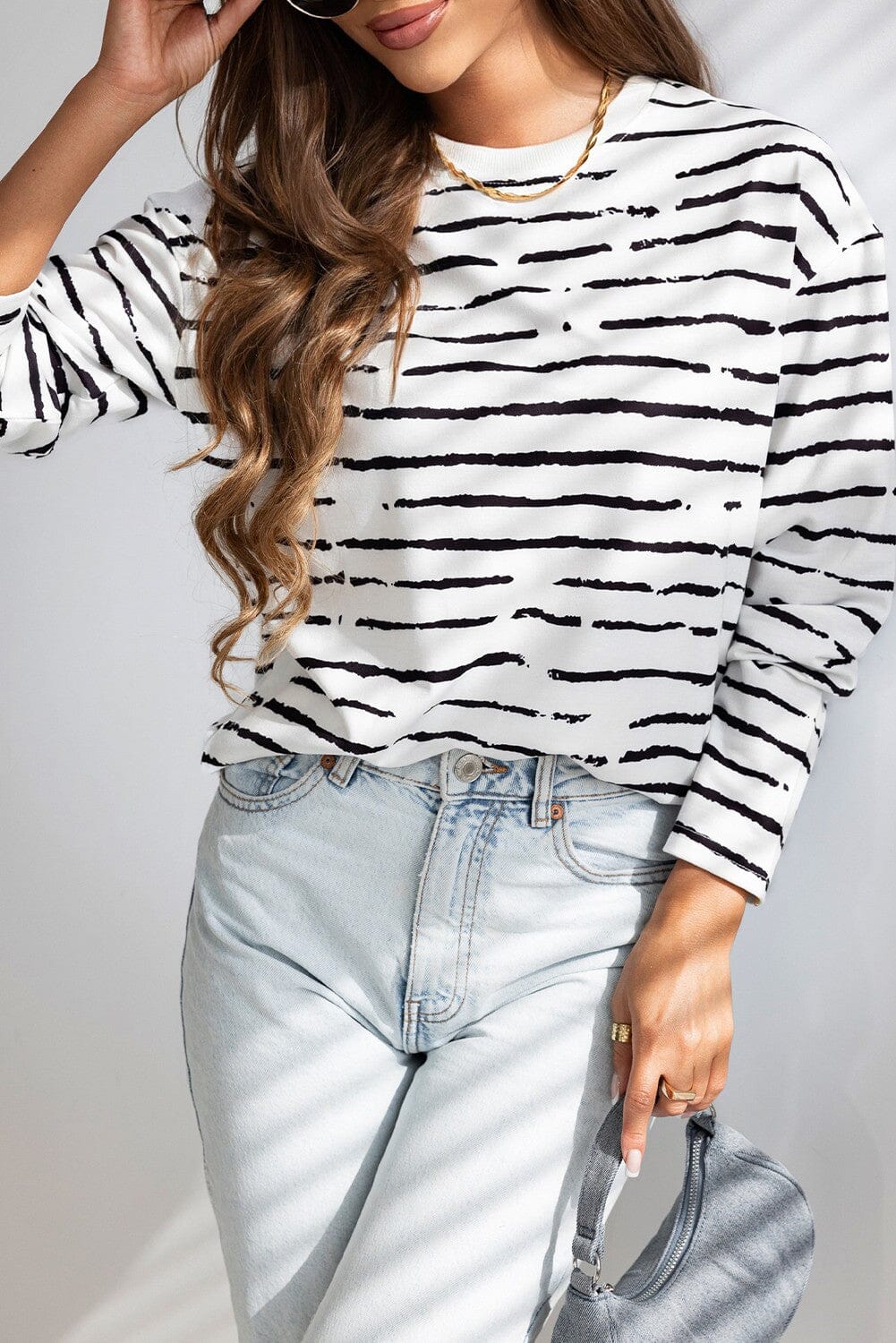 Black Friday- White Retro Striped Casual Long Sleeve Top Shewin 