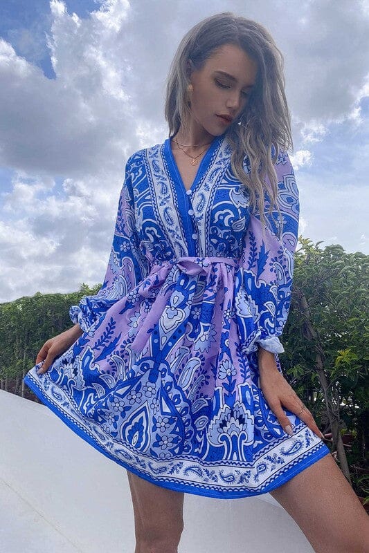 Blue and Lilac Boho Longsleeve Dress Asia Direct 