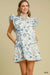 Blue and White Floral Scalloped Flutter Sleeve Dress Umgee 