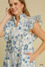 Blue and White Floral Scalloped Flutter Sleeve Dress Umgee 