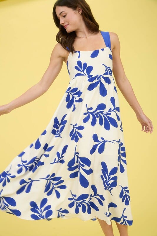 Blue and White Floral Tie Back Maxi Mine and E&M 
