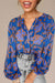 Blue Floral Batwing Sleeve Buttoned Shirt Shiying 