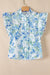 Blue Floral Double Flutter Top Shewin 