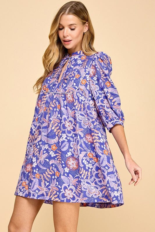 Blue Floral Print Bib Dress TCEC 