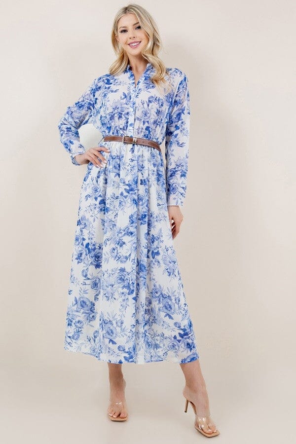 Blue Floral Printed LS Maxi -Belted Sundayup 