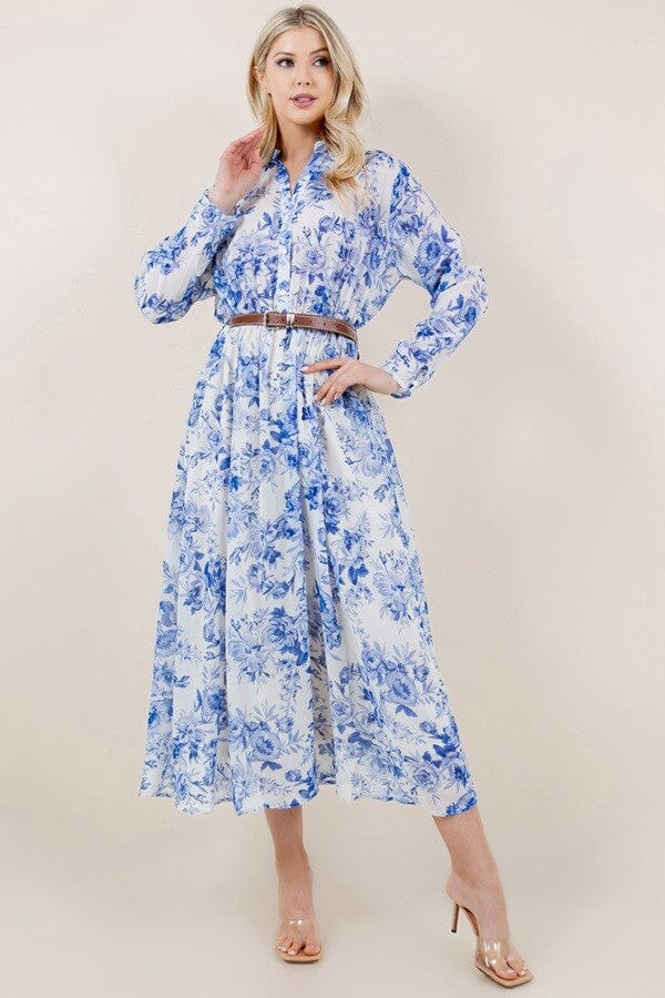 Blue Floral Printed LS Maxi -Belted Sundayup 