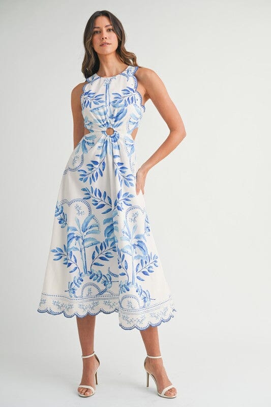 Blue Floral Scalloped Cut-Out Dress - ships in May Mable 