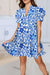 Blue Flower Print Puff Sleeve Ruffled Dress Shiying 