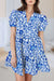 Blue Flower Print Puff Sleeve Ruffled Dress Shiying 