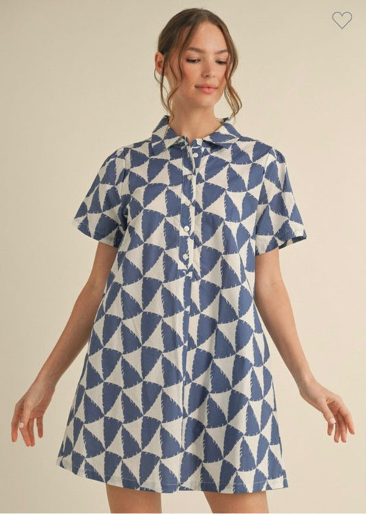 Blue Geometric Shirt Dress socali the label 