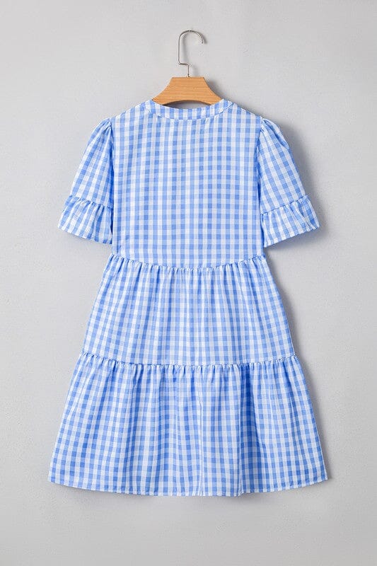 Blue Gingham Dress with Button Detail Shewin 