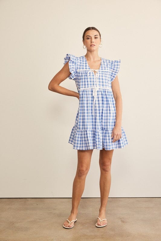 Blue Gingham Tie Front Tiered Dress in february 