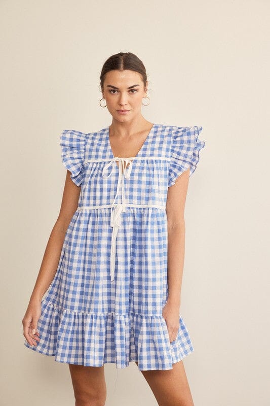 Blue Gingham Tie Front Tiered Dress in february 