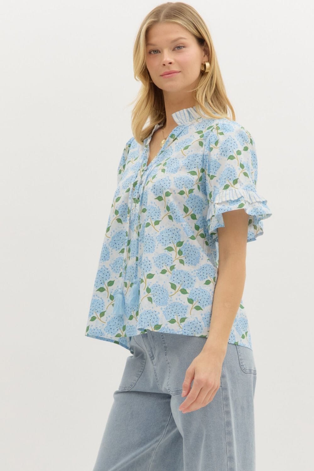 Blue Hydrangea Poplin Top Entro 