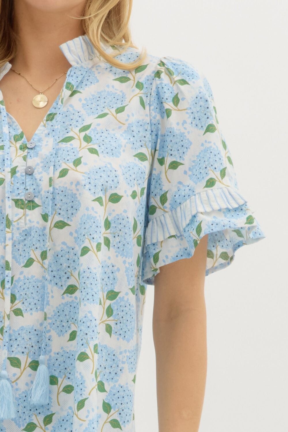 Blue Hydrangea Poplin Top Entro 