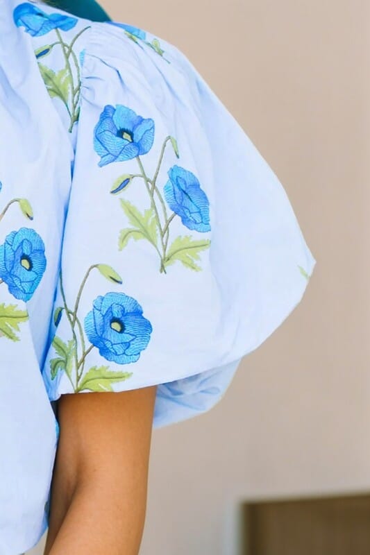 Blue Rose Puff Sleeve Top Kentce 