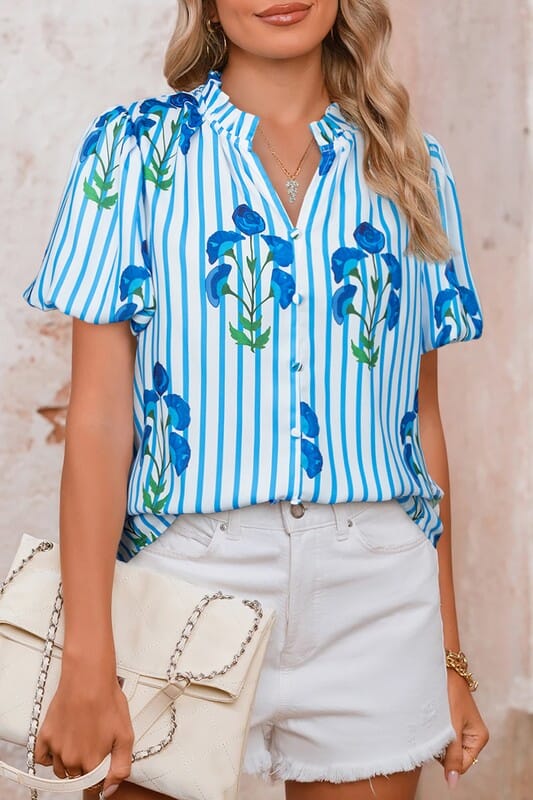 Blue Stripe Bouquet Top Shewin 