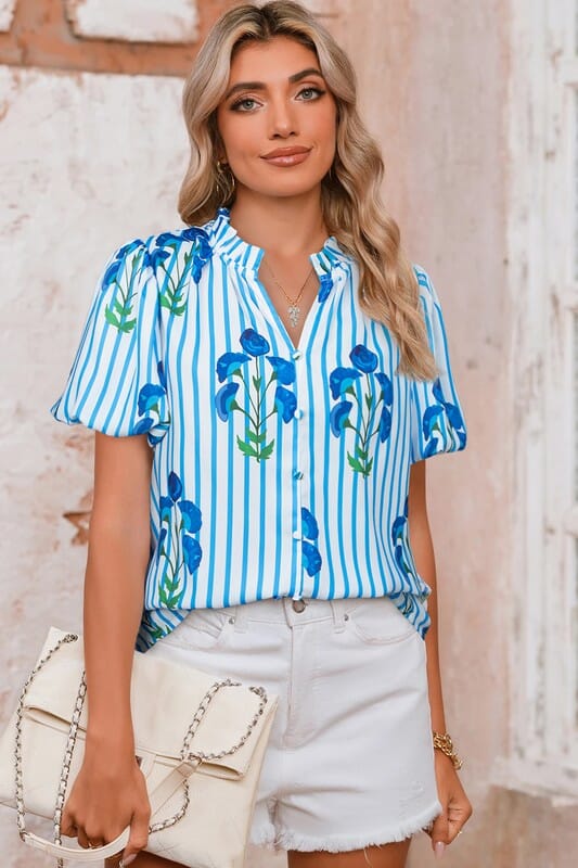Blue Stripe Bouquet Top Shewin 