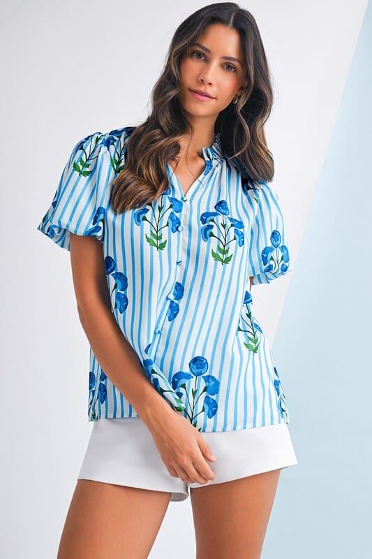 Blue Stripe Bouquet Top Shewin 