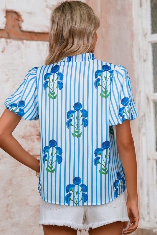 Blue Stripe Bouquet Top Shewin 