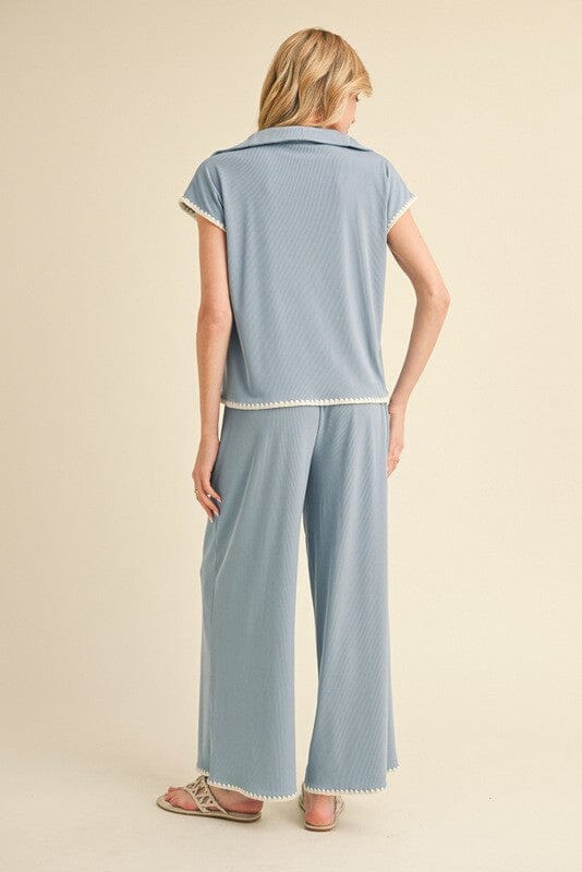 Blue Textured Loungewear Set jodifil 