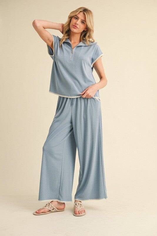 Blue Textured Loungewear Set jodifil 