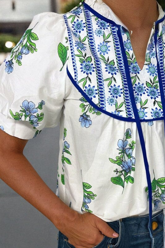 Blue Vine Floral Top Shewin 