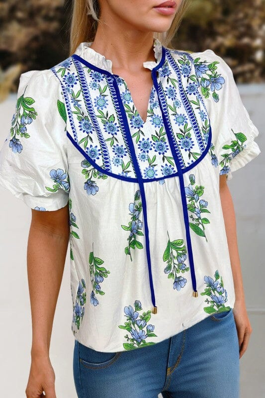Blue Vine Floral Top Shewin 