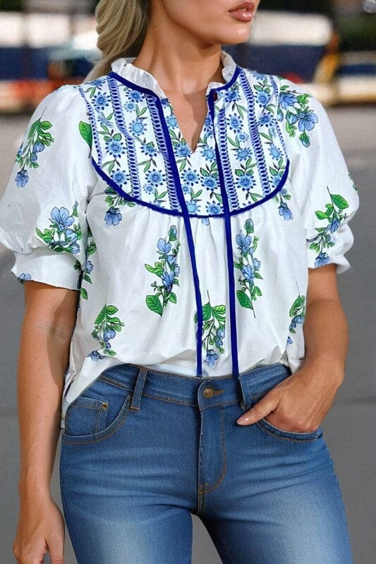 Blue Vine Floral Top Shewin 