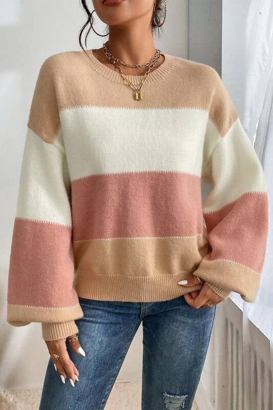 Blush and Taupe Lantern Sleeve Sweater Kentce 