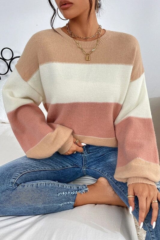 Blush and Taupe Lantern Sleeve Sweater Kentce 