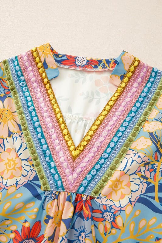 Boho Peasant Top with Embroidered Neck Detail Shewin 