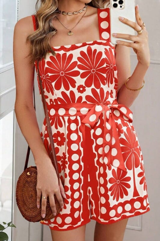 Boho Printed Romper Wholesalesir small Red 