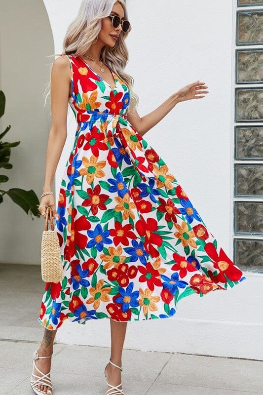 Bold Floral Tie Waist Midi Wholesalesir 