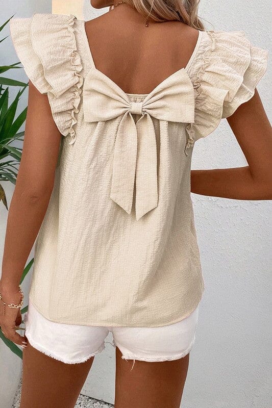 Bow Back Flutter Sleeve Top Shewin 