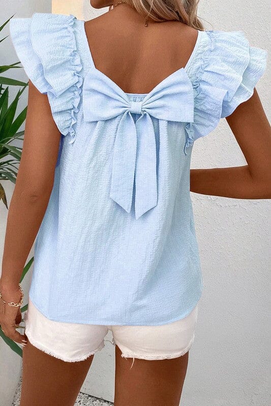 Bow Back Flutter Sleeve Top Shewin 