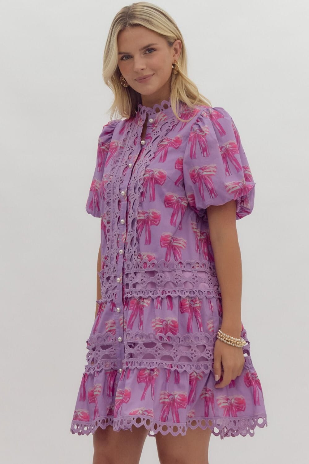 Bow Dress with Crochet Trim Entro 