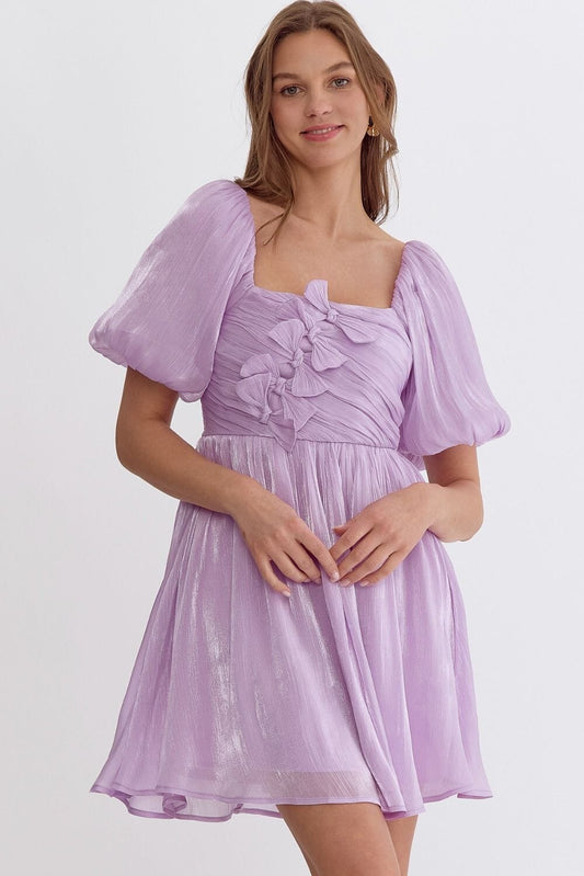 Bow Front Babydoll Puff Sleeve Dress entro 
