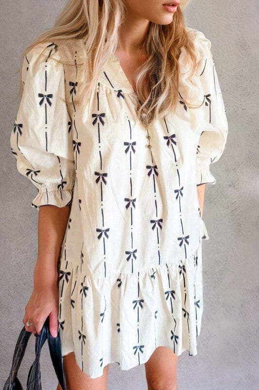 Bow Knot Cream and Black Dress Shewin 