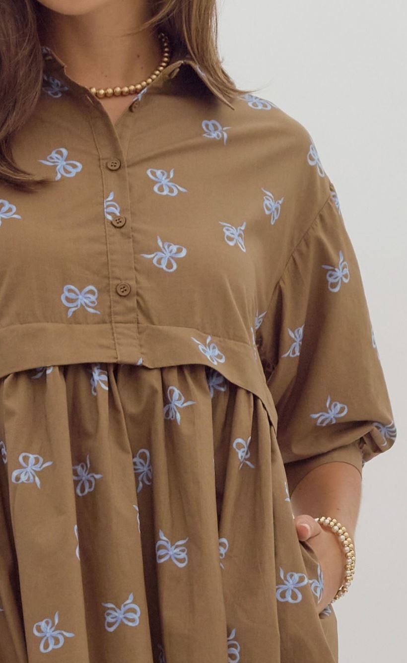 Bow Print Half Sleeve Dress entro 