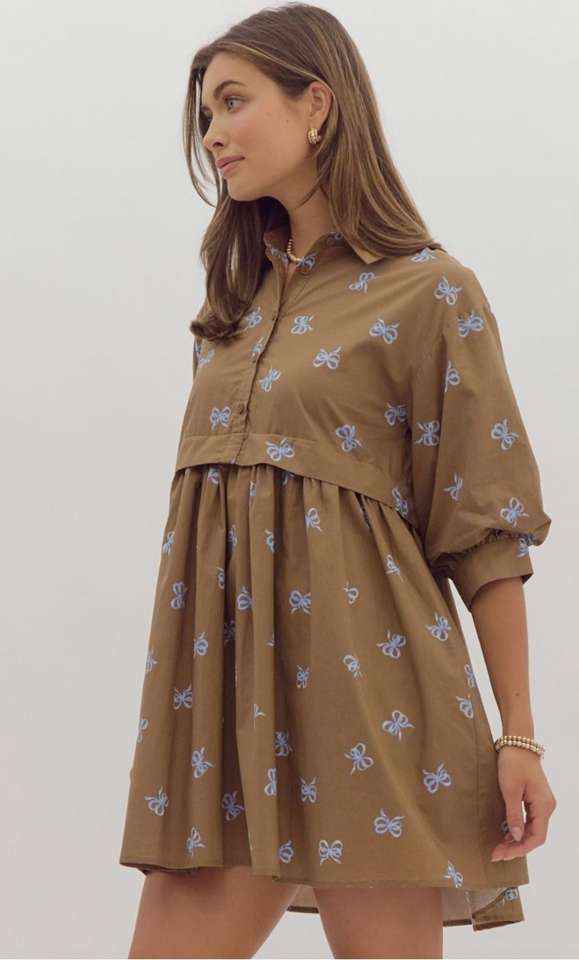 Bow Print Half Sleeve Dress entro 