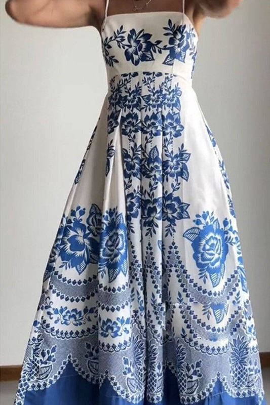 Bright Blue Floral Maxi limone 