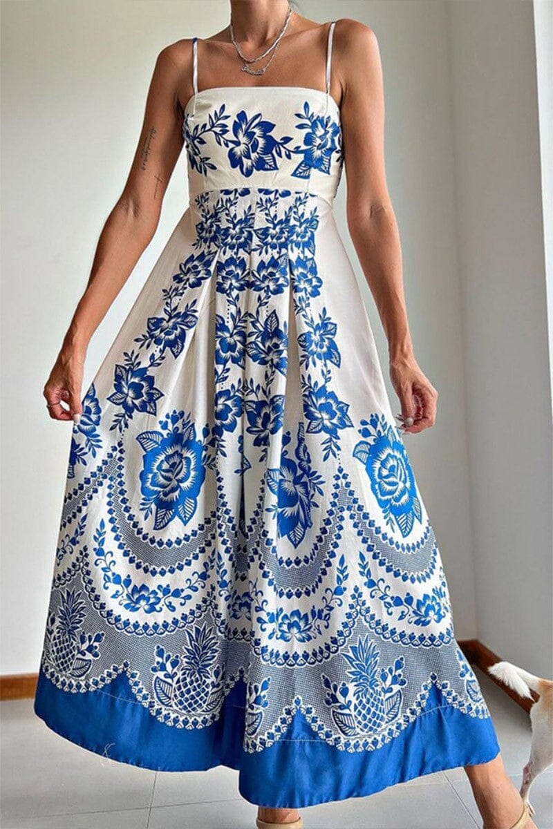 Bright Blue Floral Maxi limone 