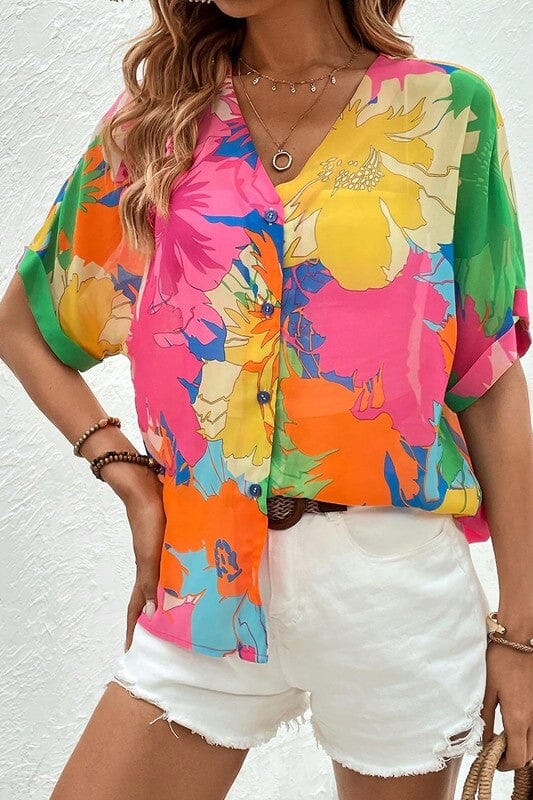 Bright Floral Button Up Top Kentce 