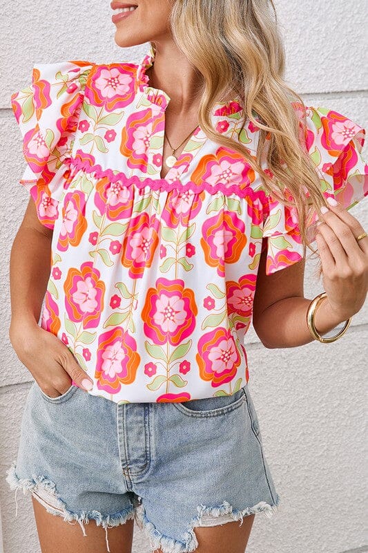 Bright Floral Top with Ric Rac Trim Shewin 