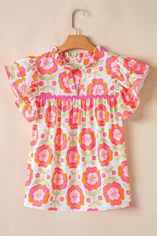 Bright Floral Top with Ric Rac Trim Shewin 