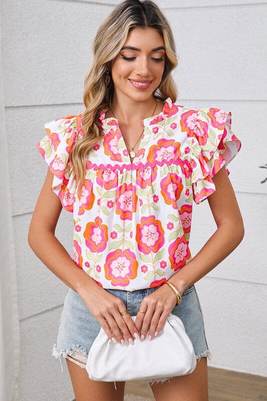 Bright Floral Top with Ric Rac Trim Shewin 